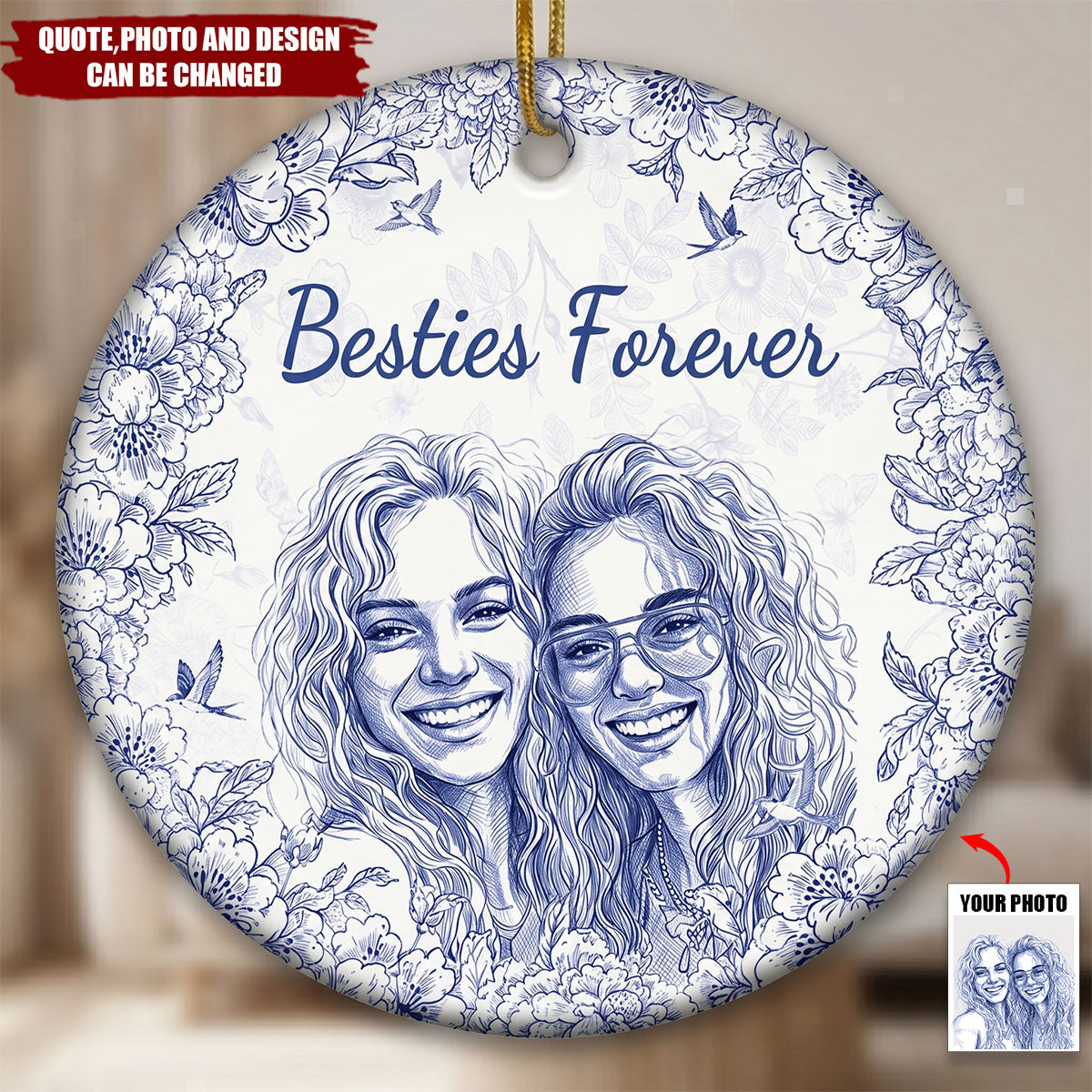 Custom Photo Ceramic Ornament - Personalized Best Friend Christmas Birthday Gifts For Women, Besties, Sisters, BFF - Entertained By Us Daily