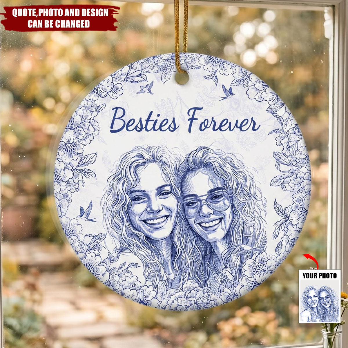 Custom Photo Ceramic Ornament - Personalized Best Friend Christmas Birthday Gifts For Women, Besties, Sisters, BFF - Entertained By Us Daily