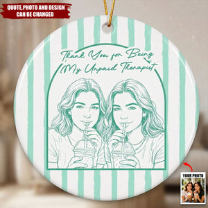 Custom Friend Photo Art Ceramic Ornament  - Personalized Ornament - Sketch Stripes, Thank You Friendship Gifts