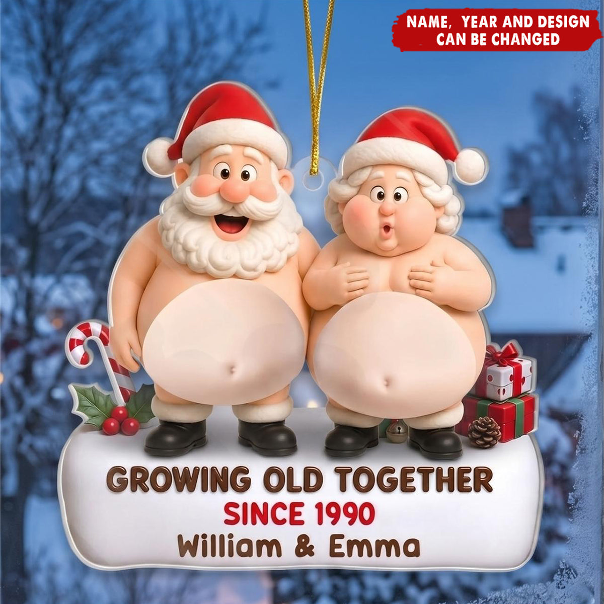 Custom Dual Squishy Belly Ornament – Personalized Anniversary Christmas Wedding Gifts For Husband And Wife, Him And Her - Jolly Bellies, Lifetime Laughs