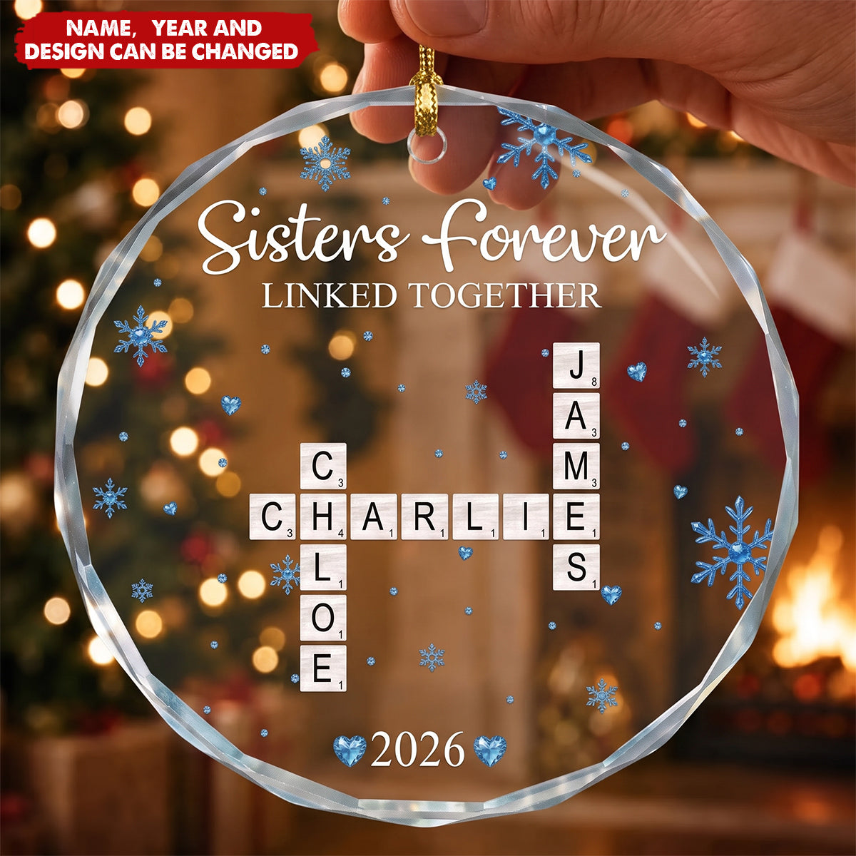 Brothers & Sisters Forever Linked Together - Custom Scrabble Crosswords Family Names - Personalized Ornament