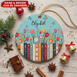Custom Name & Birthflower For Book Lovers - Personalized Ornament