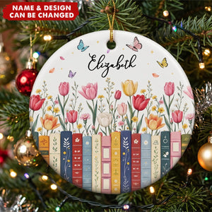 Custom Name & Birthflower For Book Lovers - Personalized Ornament