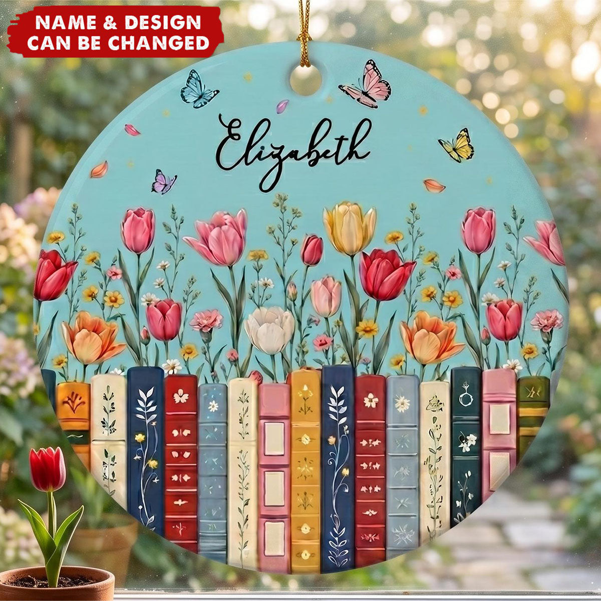 Custom Name & Birthflower For Book Lovers - Personalized Ornament