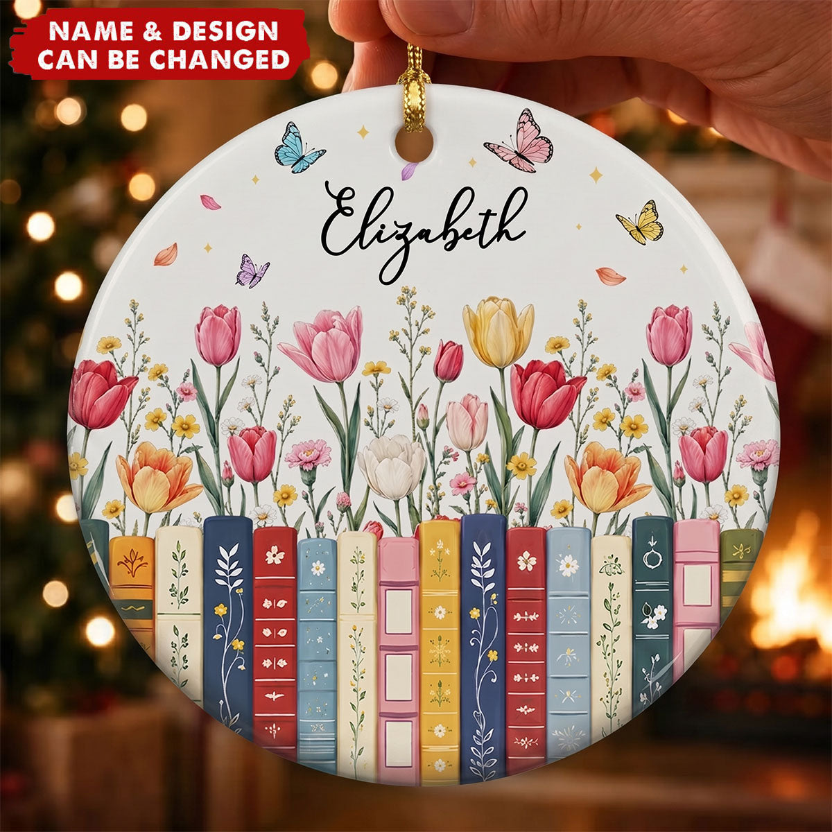 Custom Name & Birthflower For Book Lovers - Personalized Ornament