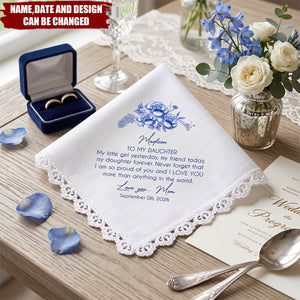 Birth Flower Toile Blue Wedding Bridal To Daughter Granddaughter - Personalized Handkerchief