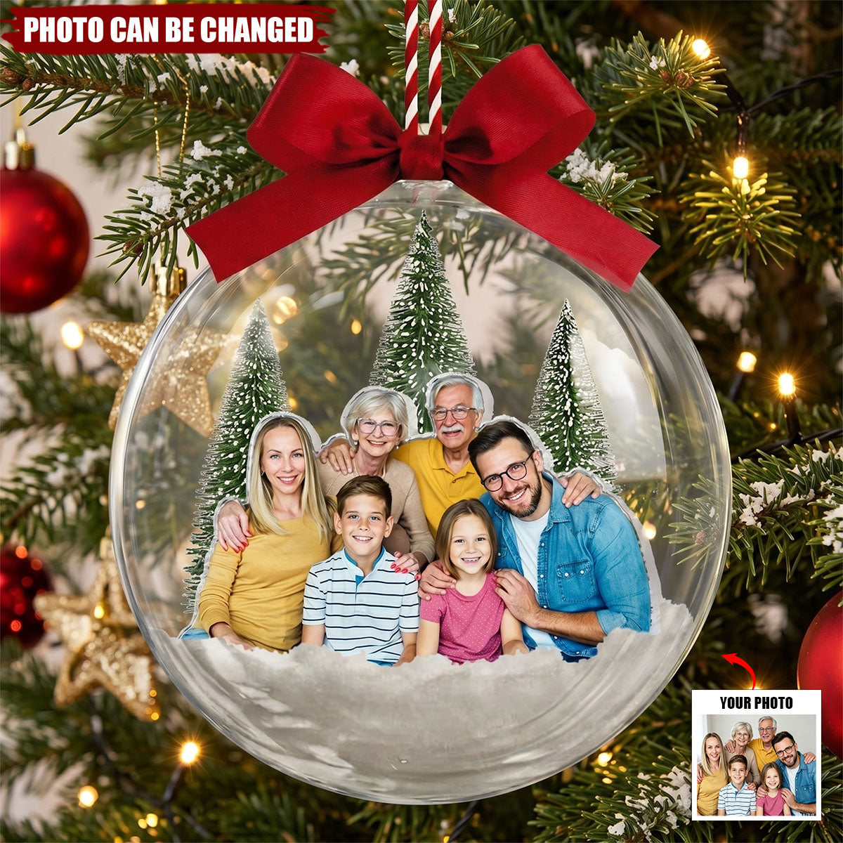 Christmas Ornaments With Family Picture, Custom Family Photo - Personalized Acrylic Ball Ornament