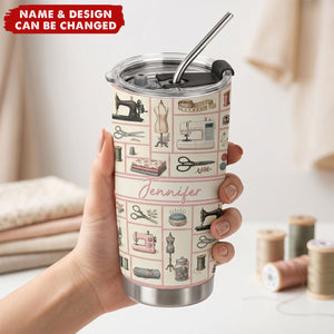 Custom Monogram, Name Gift For Sewing Lover, Tailors - Personalized Tumbler Cup
