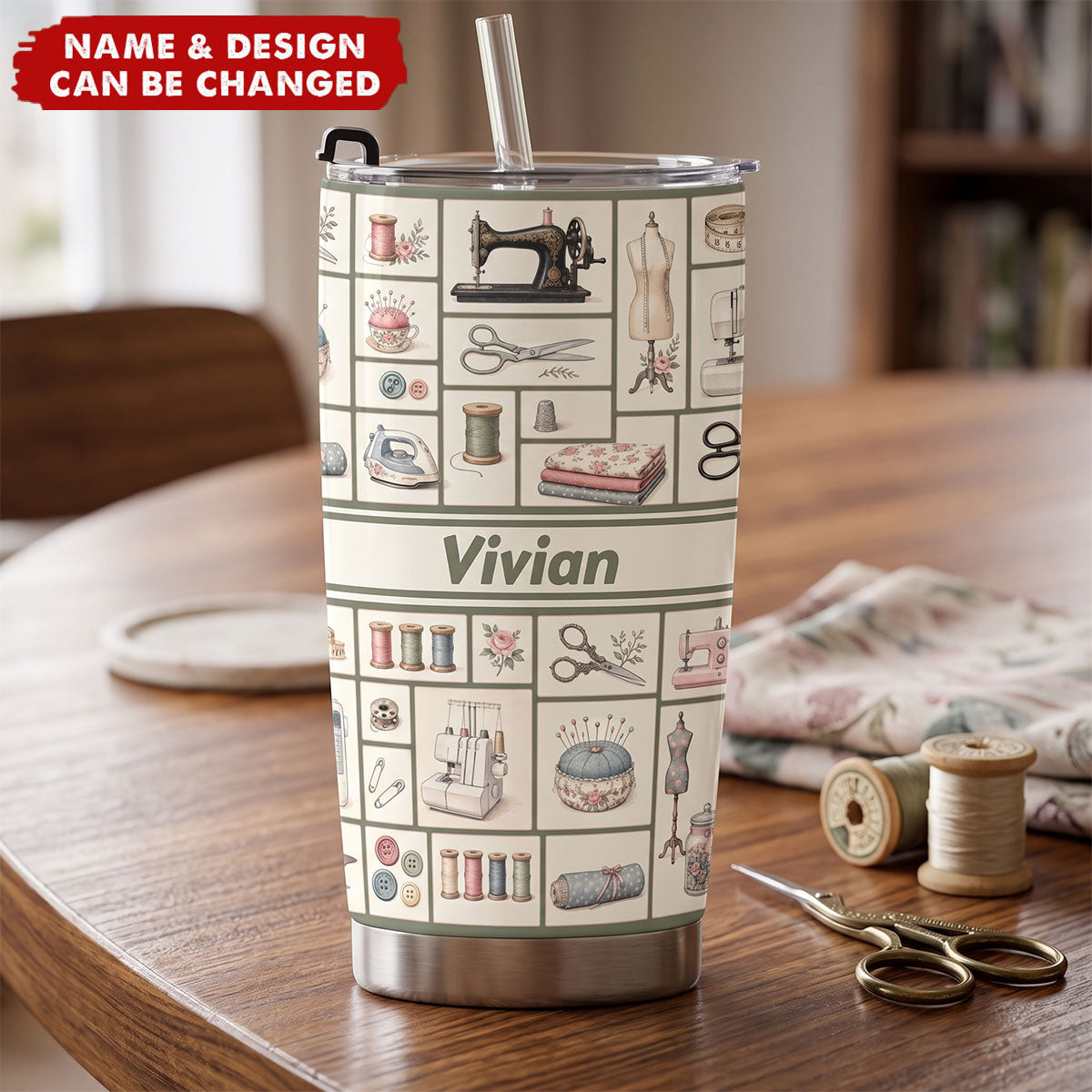 Custom Monogram, Name Gift For Sewing Lover, Tailors - Personalized Tumbler Cup