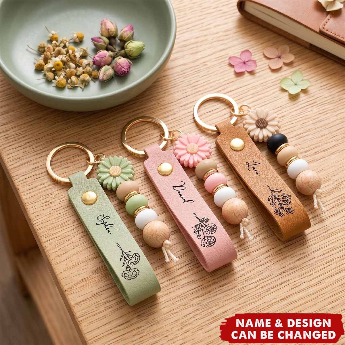 Custom Daisy Beaded Keychain - Personalized Birthday Gifts For Wife, Daughter, Besties, Sisters, Granddaughter, Grandma, Mom, Yourself - A Tiny Bloom Of Joy