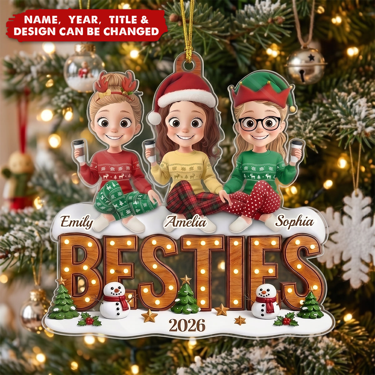 Custom Acrylic Ornament - Personalized Best Friend Christmas Birthday Gifts For Women, Besties, Sisters, BFF - Our Favorite Squad Season