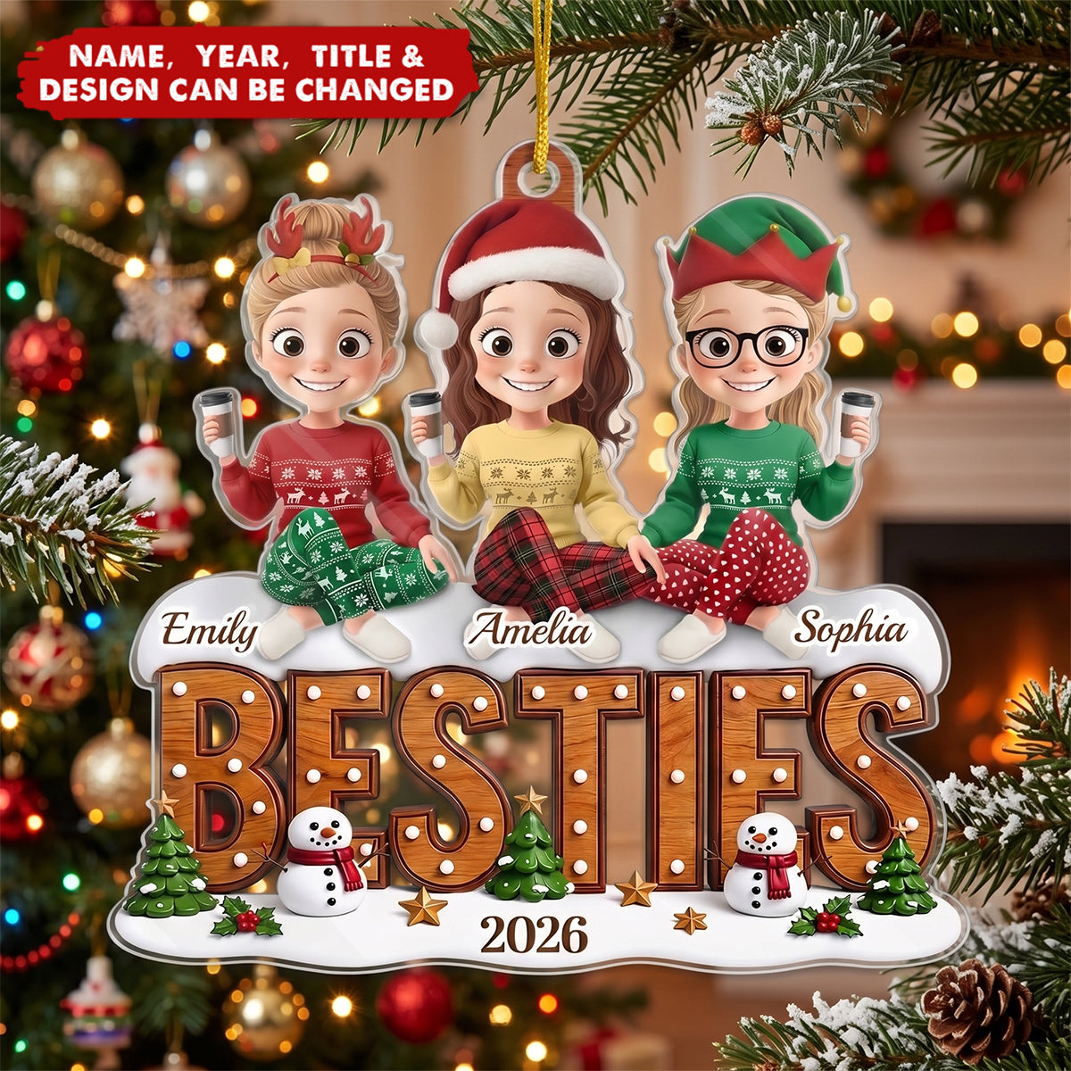 Custom Acrylic Ornament - Personalized Best Friend Christmas Birthday Gifts For Women, Besties, Sisters, BFF - Our Favorite Squad Season