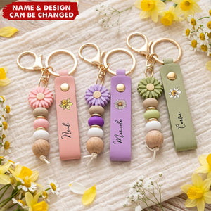 Custom Birth Flower & Name For Friends, Coworkers, Daughter, Self Gift - Personalized Beaded Keychain