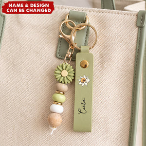 Custom Birth Flower & Name For Friends, Coworkers, Daughter, Self Gift - Personalized Beaded Keychain