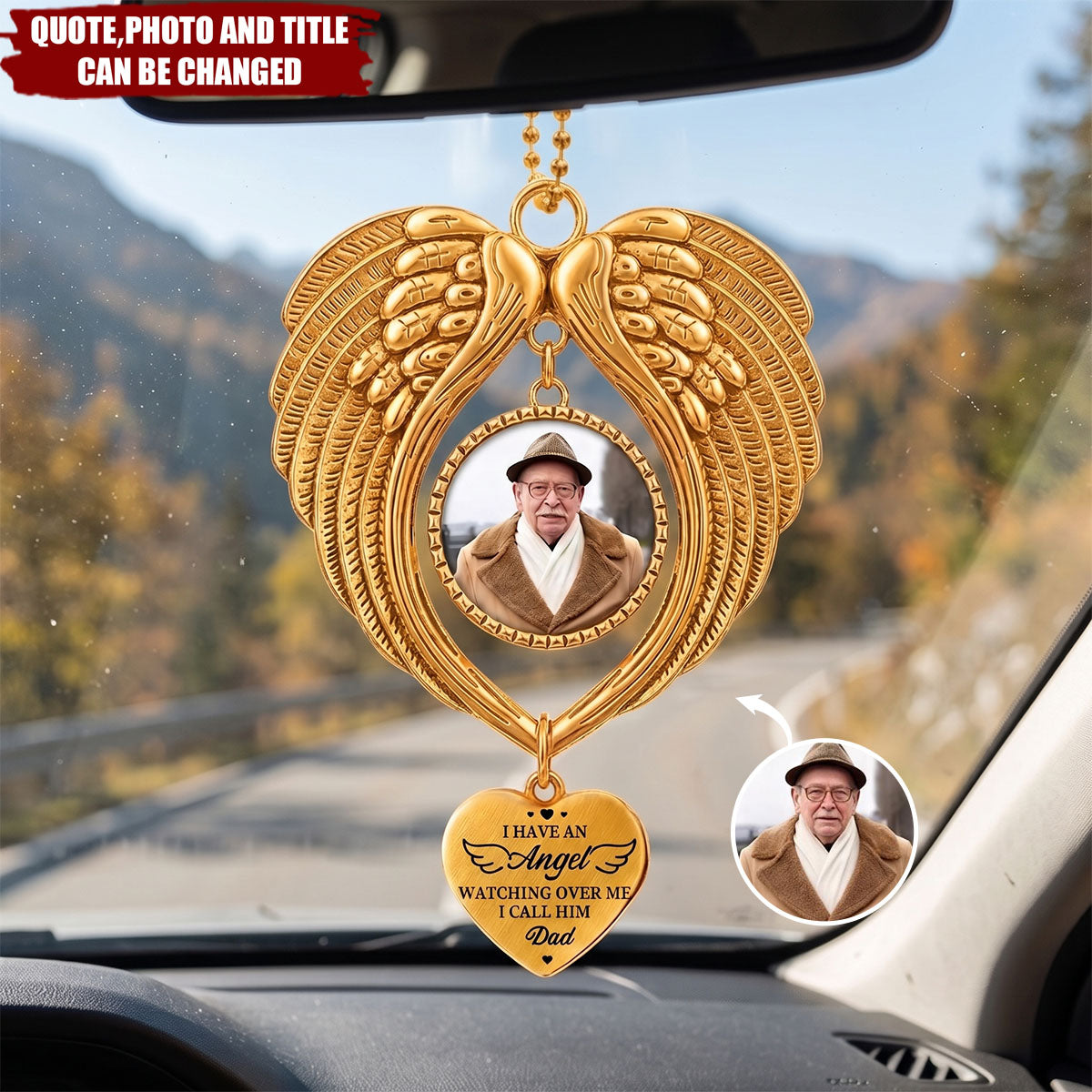 Custom Photo Memorial I Have An Angel Watching Over Me - Personalized Angel Wings Photo Ornament