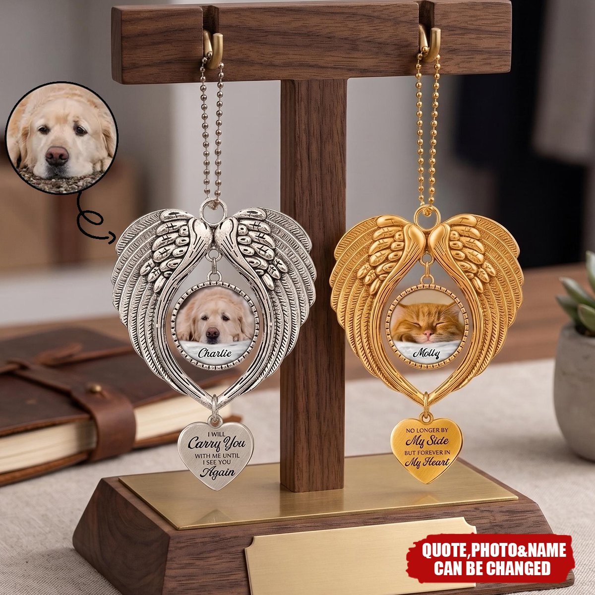 Custom Photo Memorial Pet I Will Carry You With Me - Personalized Angel Wings Photo Ornament