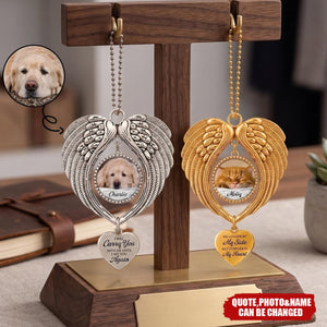 Custom Photo Memorial Pet I Will Carry You With Me - Personalized Angel Wings Photo Ornament