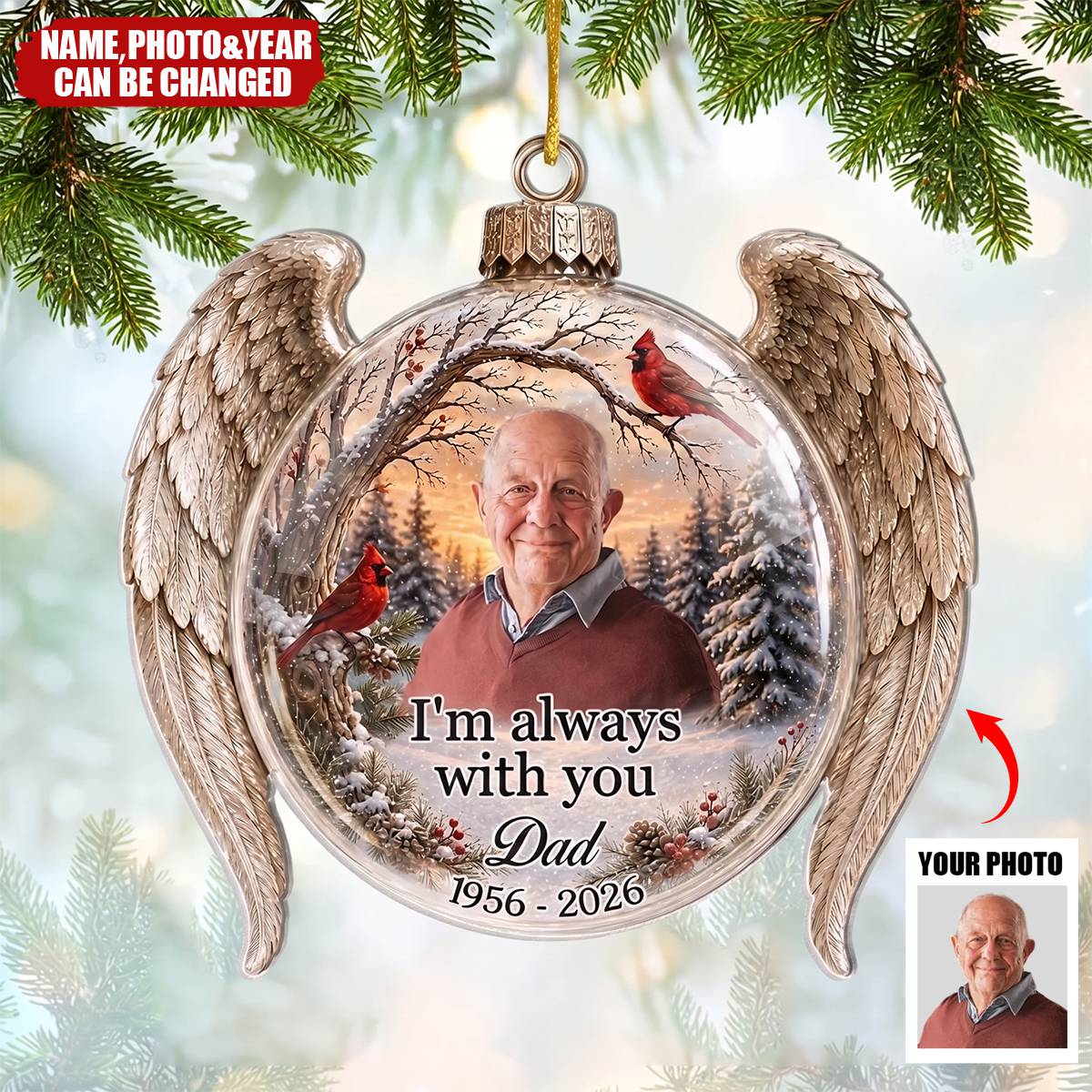 Custom Photo Acrylic Ornament - Personalized Christmas Memorial Sympathy Gifts For Loss Of Mom, Dad - United By Love
