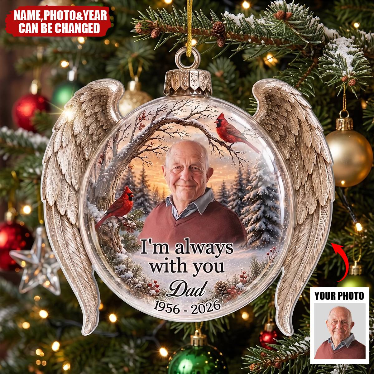 Custom Photo Acrylic Ornament - Personalized Christmas Memorial Sympathy Gifts For Loss Of Mom, Dad - United By Love