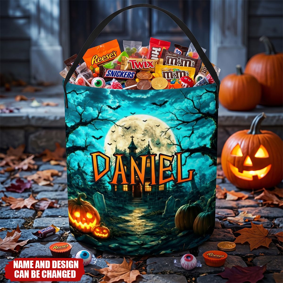 Custom LED Light Basket - Personalized Halloween Birthday Gifts For Kids - Spooky Night Trick Or Treat