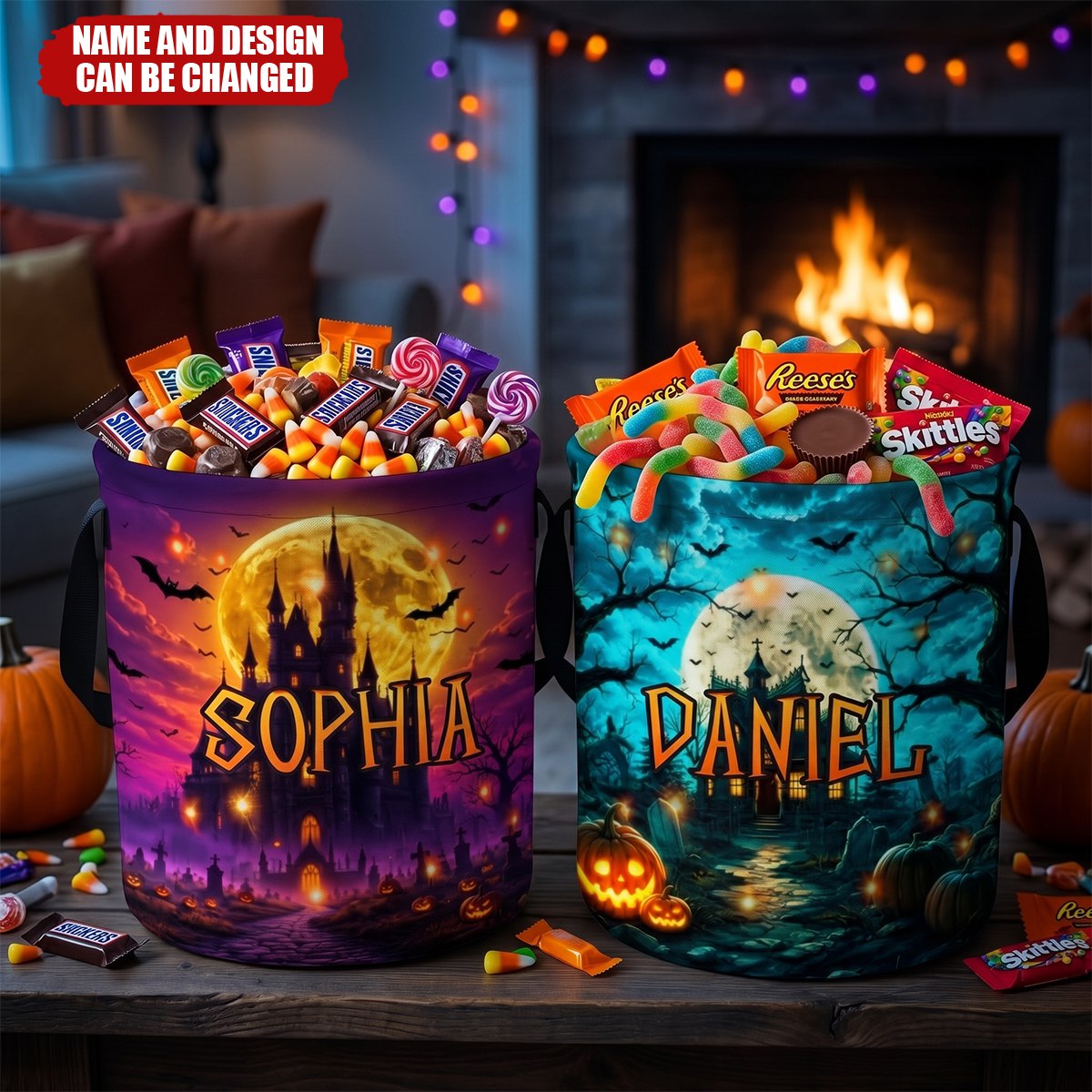 Custom LED Light Basket - Personalized Halloween Birthday Gifts For Kids - Spooky Night Trick Or Treat