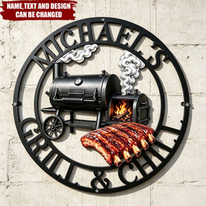 Custom BBQ Shaped Metal Sign - Personalized Grilling Gifts For BBQ Lovers, Family, Friend, Yourself - Smoke Fire Good Times
