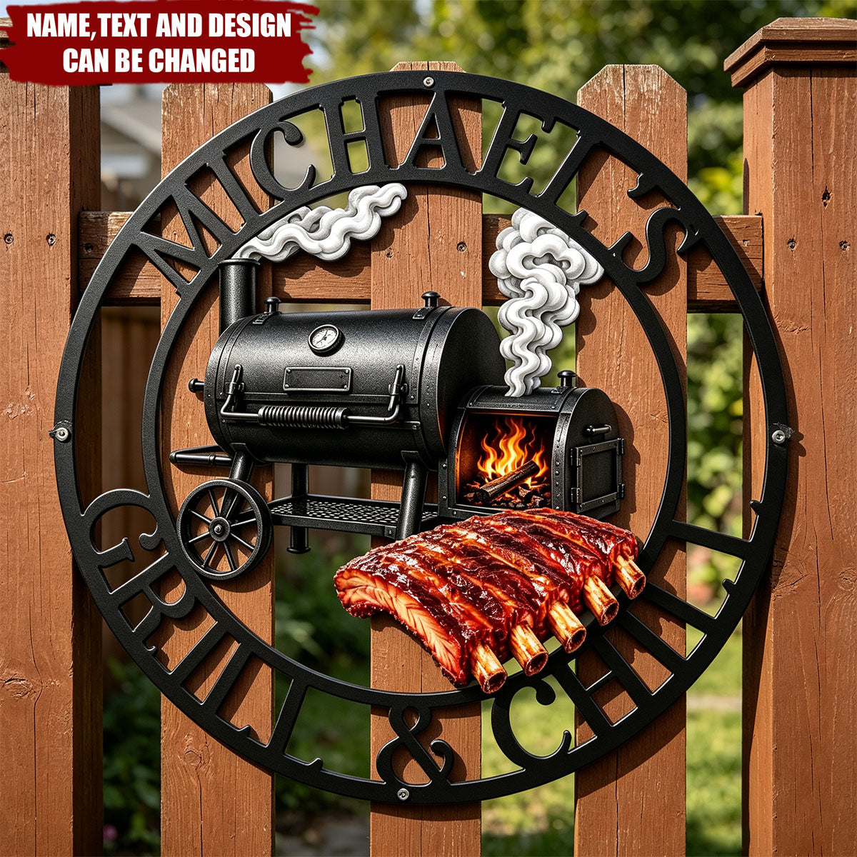 Custom BBQ Shaped Metal Sign - Personalized Grilling Gifts For BBQ Lovers, Family, Friend, Yourself - Smoke Fire Good Times