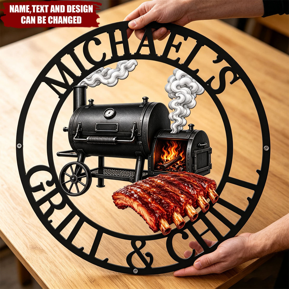Custom BBQ Shaped Metal Sign - Personalized Grilling Gifts For BBQ Lovers, Family, Friend, Yourself - Smoke Fire Good Times