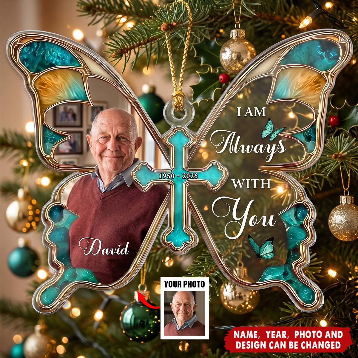 I Am Always With You Butterfly Shaped Memorial Christmas Gifts - Personalized Acrylic Ornament
