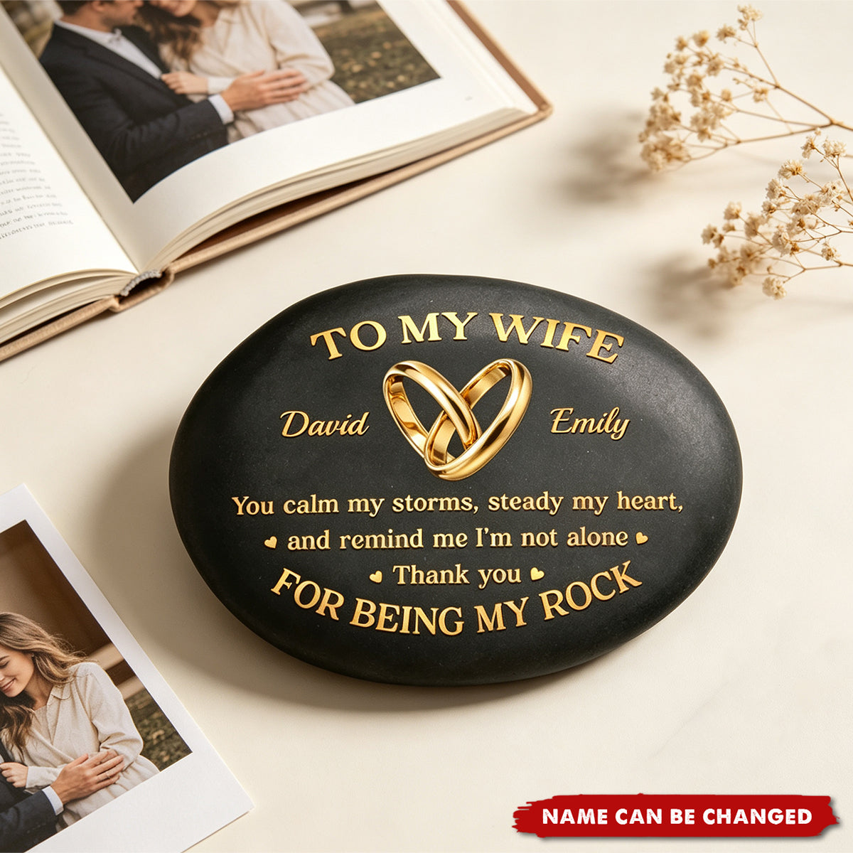 Custom Printed Rock - Personalized Anniversary Wedding Gifts For Husband And Wife - Forever Grounded In Love