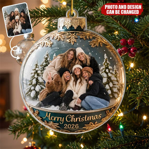 Custom Photo Acrylic Ornament - Personalized Christmas Birthday Gifts For Women, Besties, Sisters, BFF - Good Vibes Hang Here