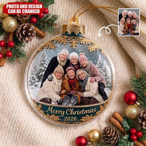 Custom Photo Acrylic Ornament - Personalized Christmas Birthday Gifts For Women, Besties, Sisters, BFF - Good Vibes Hang Here