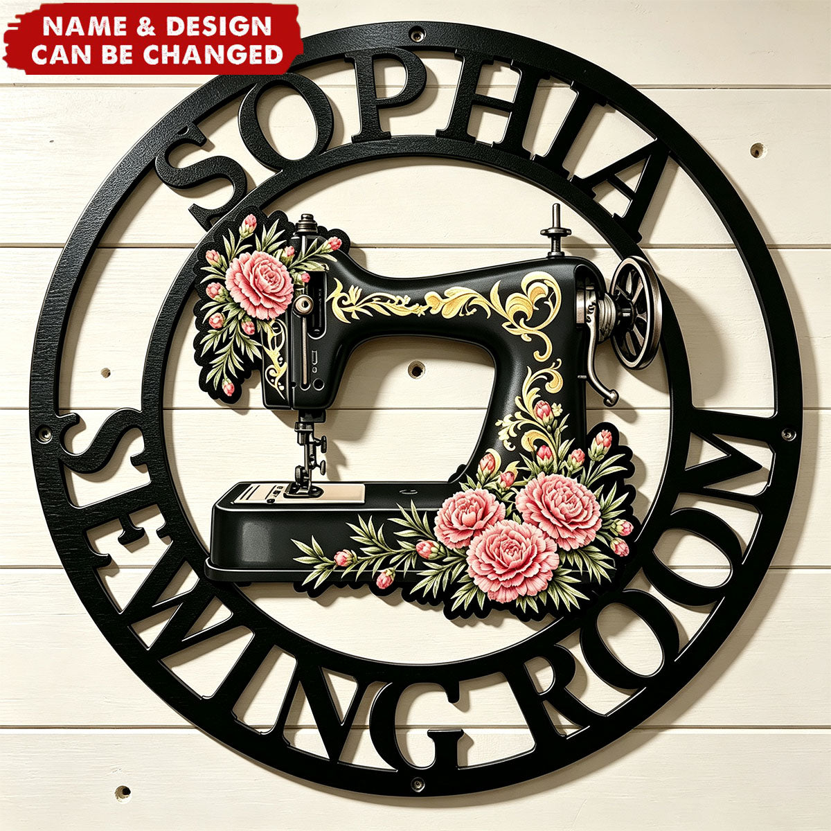 Personalized Cutout Metal Sign - Birth Flowers Blooming In The Sewing Room For Her