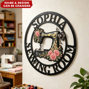 Personalized Cutout Metal Sign - Birth Flowers Blooming In The Sewing Room For Her