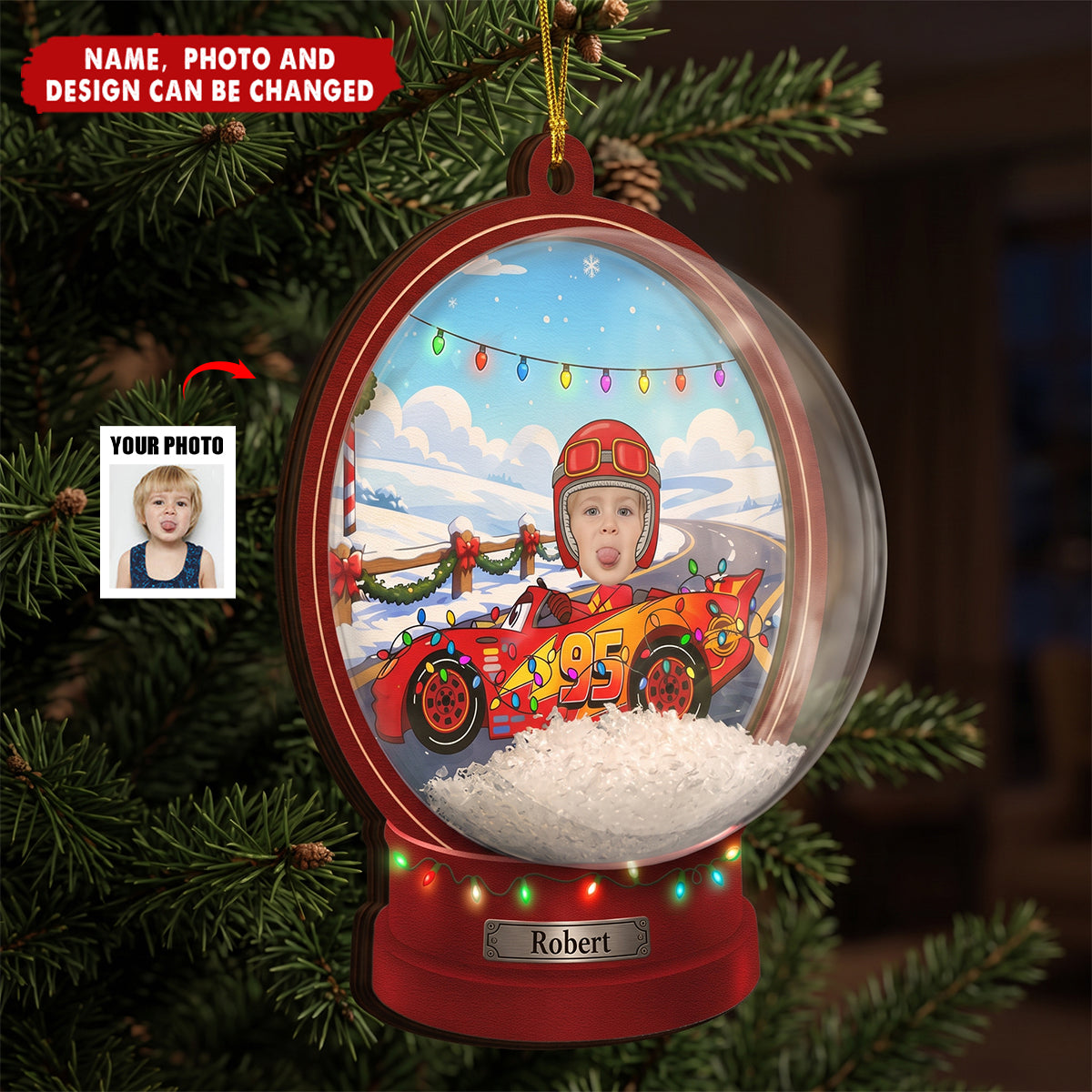 Custom Kid Funny Face Cartoon Car Christmas Gifts - Personalized Ornament