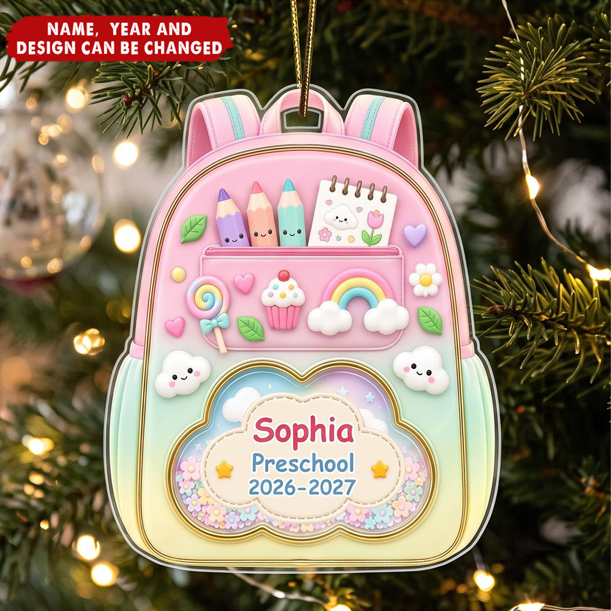 Personalized Custom Shaped Acrylic Ornament - Kids Backpack First Day Of School