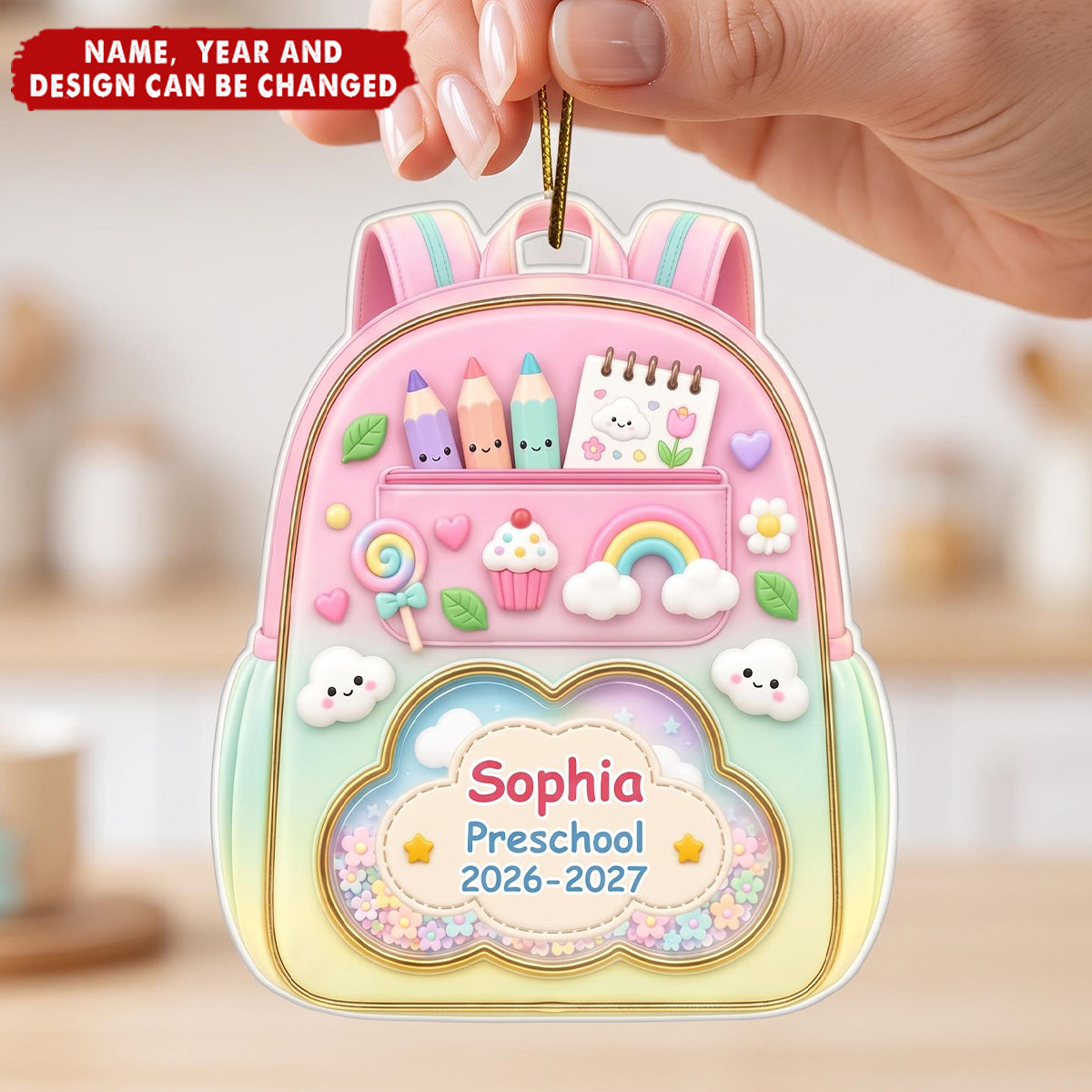 Personalized Custom Shaped Acrylic Ornament - Kids Backpack First Day Of School