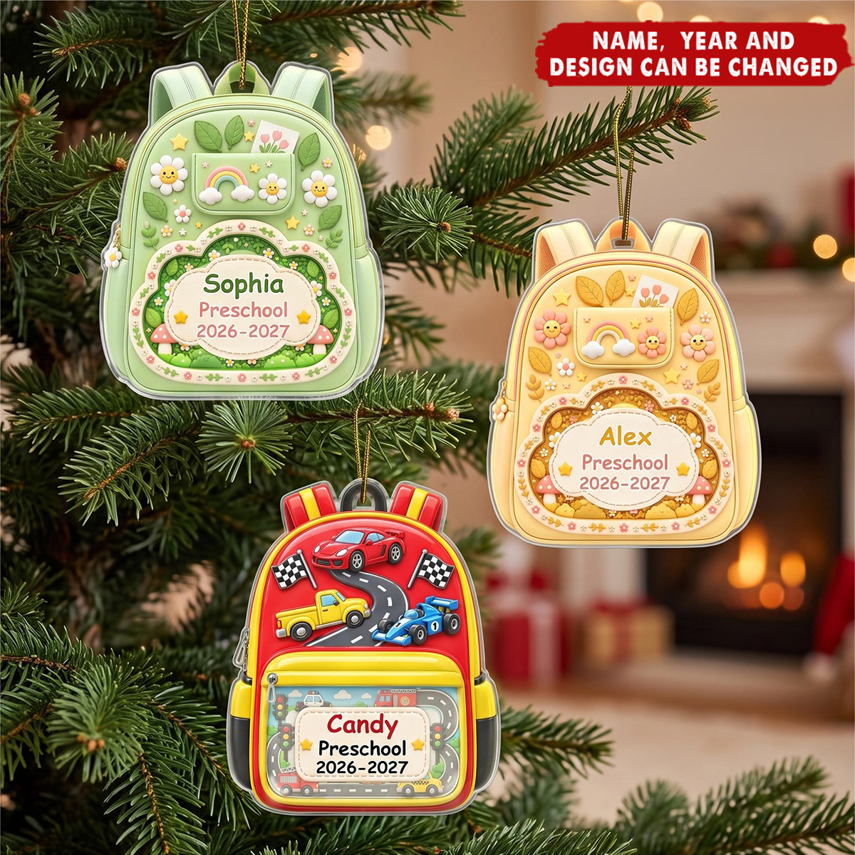 Personalized Custom Shaped Acrylic Ornament - Kids Backpack First Day Of School