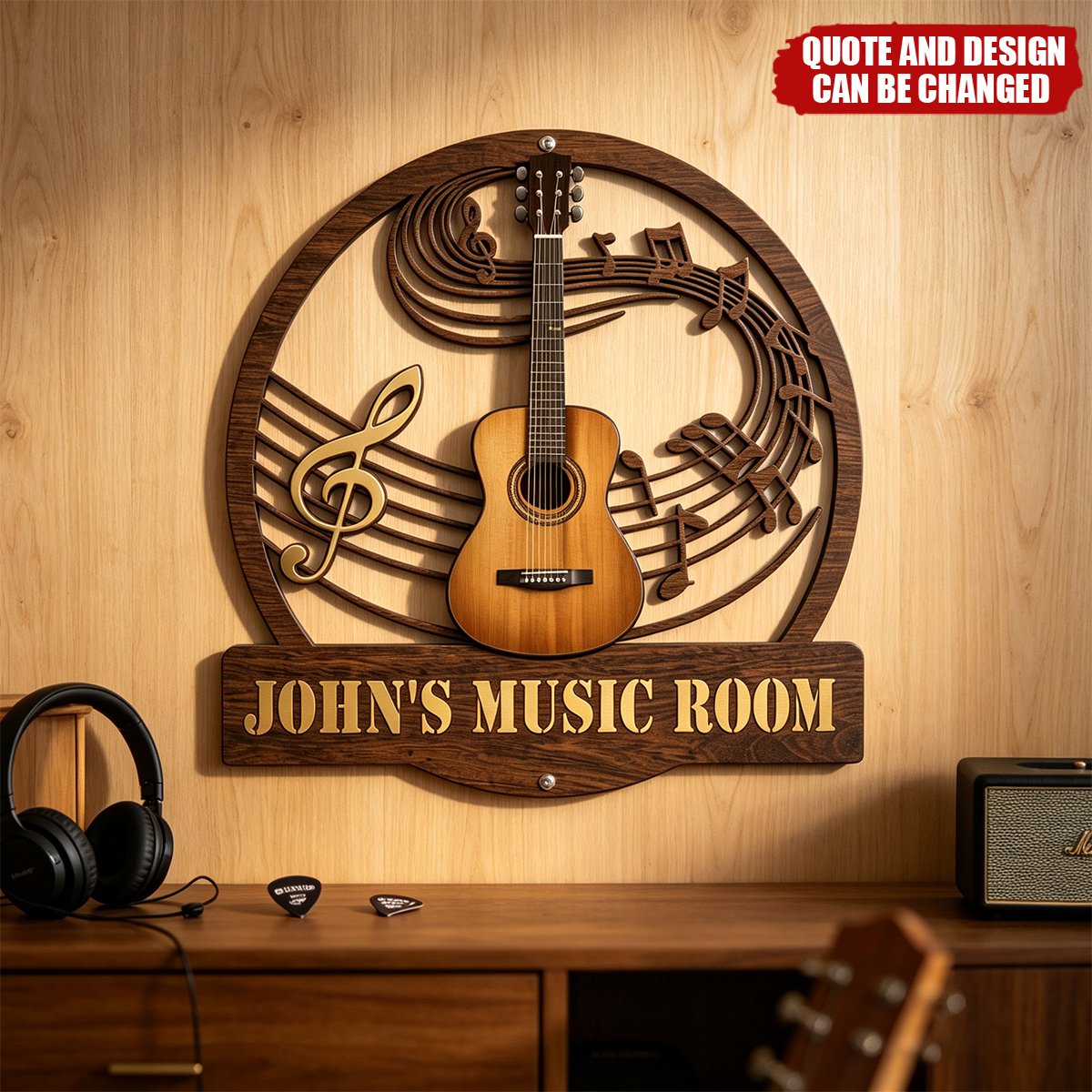 Custom Name & Guitar Type - Personalized Metal Sign - Guitar Music Room