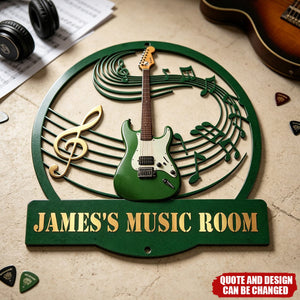 Custom Name & Guitar Type - Personalized Metal Sign - Guitar Music Room
