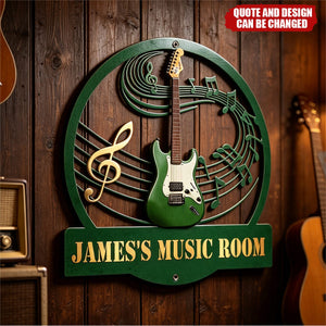 Custom Name & Guitar Type - Personalized Metal Sign - Guitar Music Room