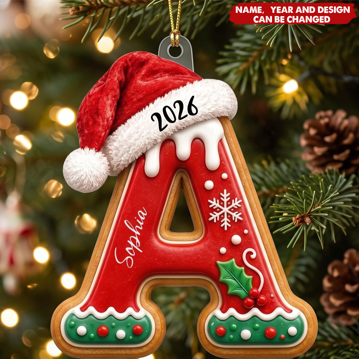 Custom Gingerbread Letter For Family, Kids Stocking Tag Relief Acrylic - Personalized Ornament