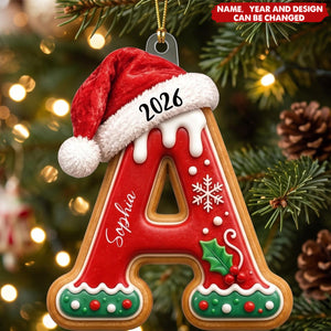 Custom Gingerbread Letter For Family, Kids Stocking Tag Relief Acrylic - Personalized Ornament