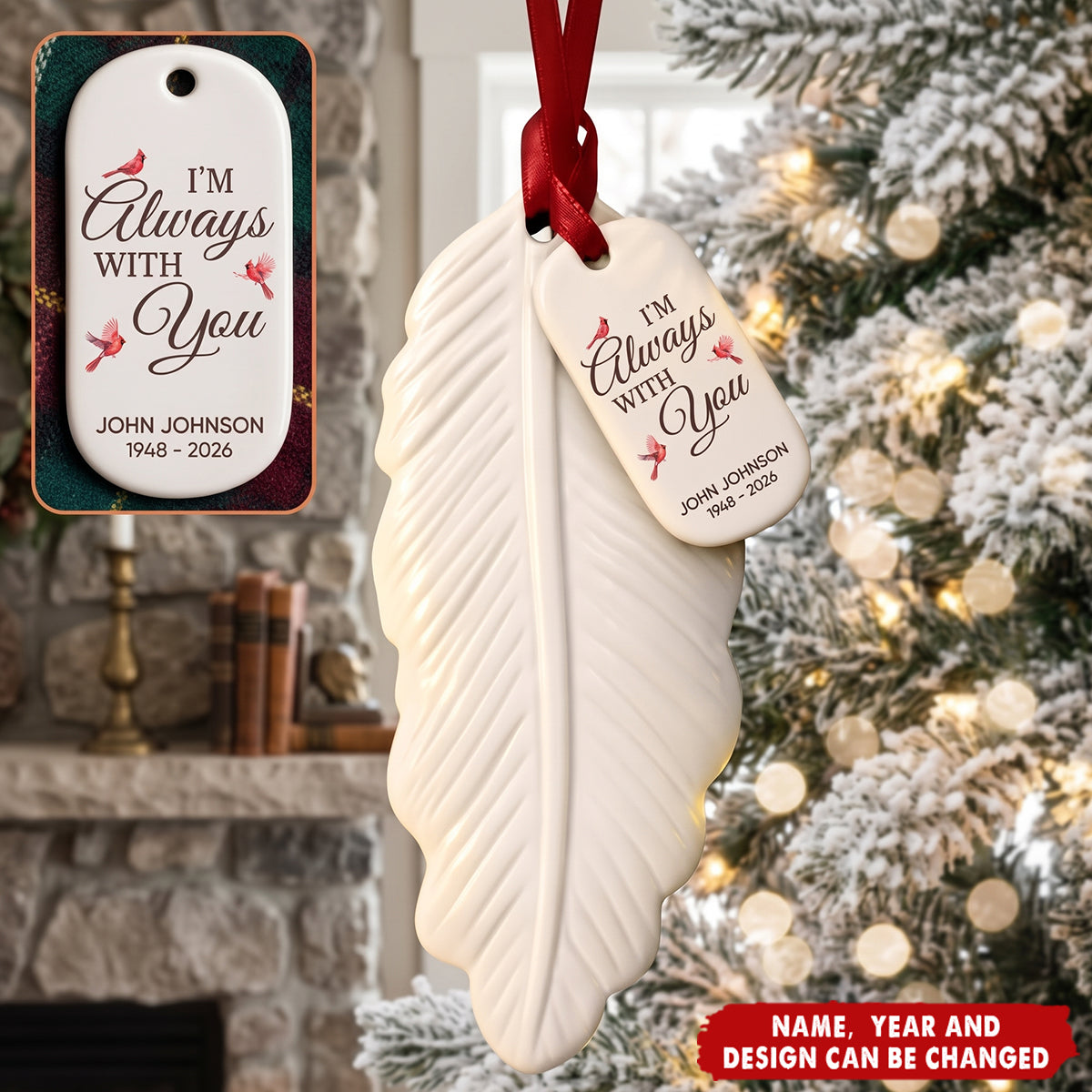 In Loving Memory Christmas Sympathy Gift - Personalized Feather Ornament