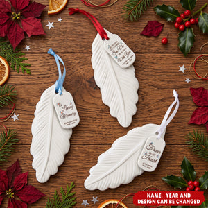In Loving Memory Christmas Sympathy Gift - Personalized Feather Ornament