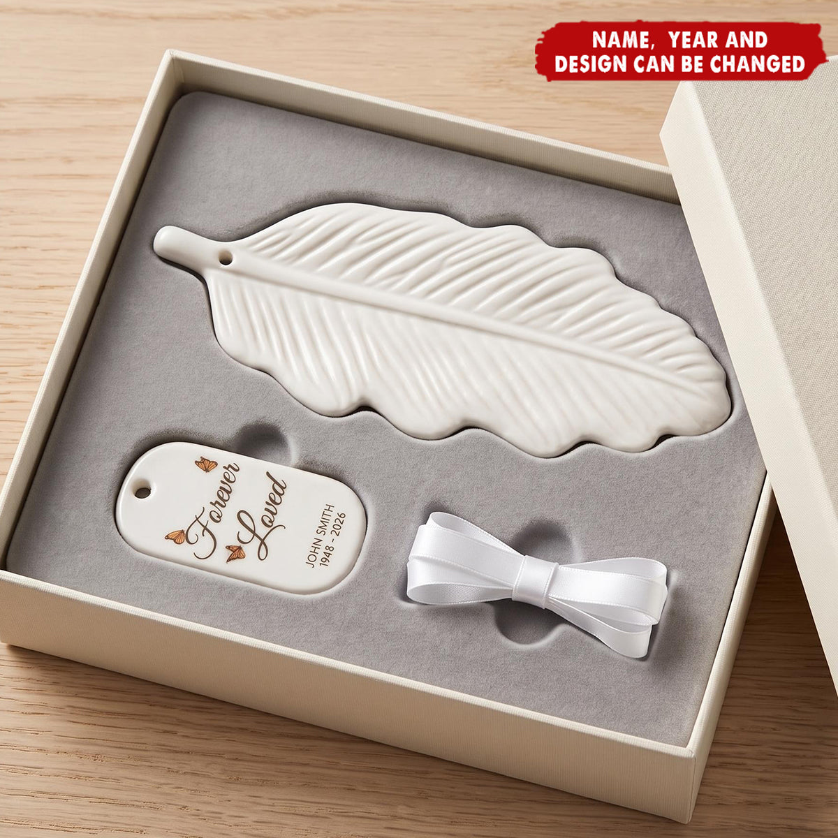 In Loving Memory Christmas Sympathy Gift - Personalized Feather Ornament