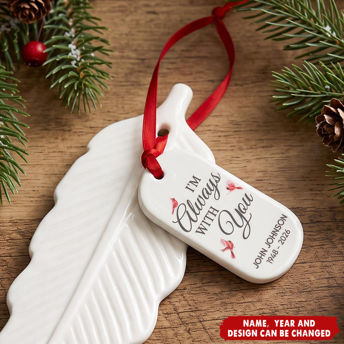 In Loving Memory Christmas Sympathy Gift - Personalized Feather Ornament