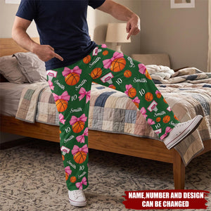 Coquette Bow Personalized Sports Lounge Pants, Custom Name & Number, Cute Gift for Softball, Football & Basketball Players