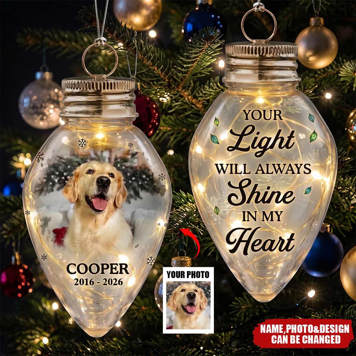 Custom Photo Memorial Pet Always Shines In My Heart - Personalized Chili Bulb LED Light