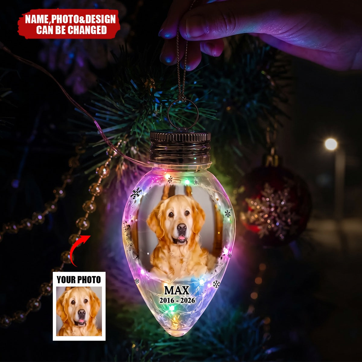 Custom Photo Memorial Pet Always Shines In My Heart - Personalized Chili Bulb LED Light